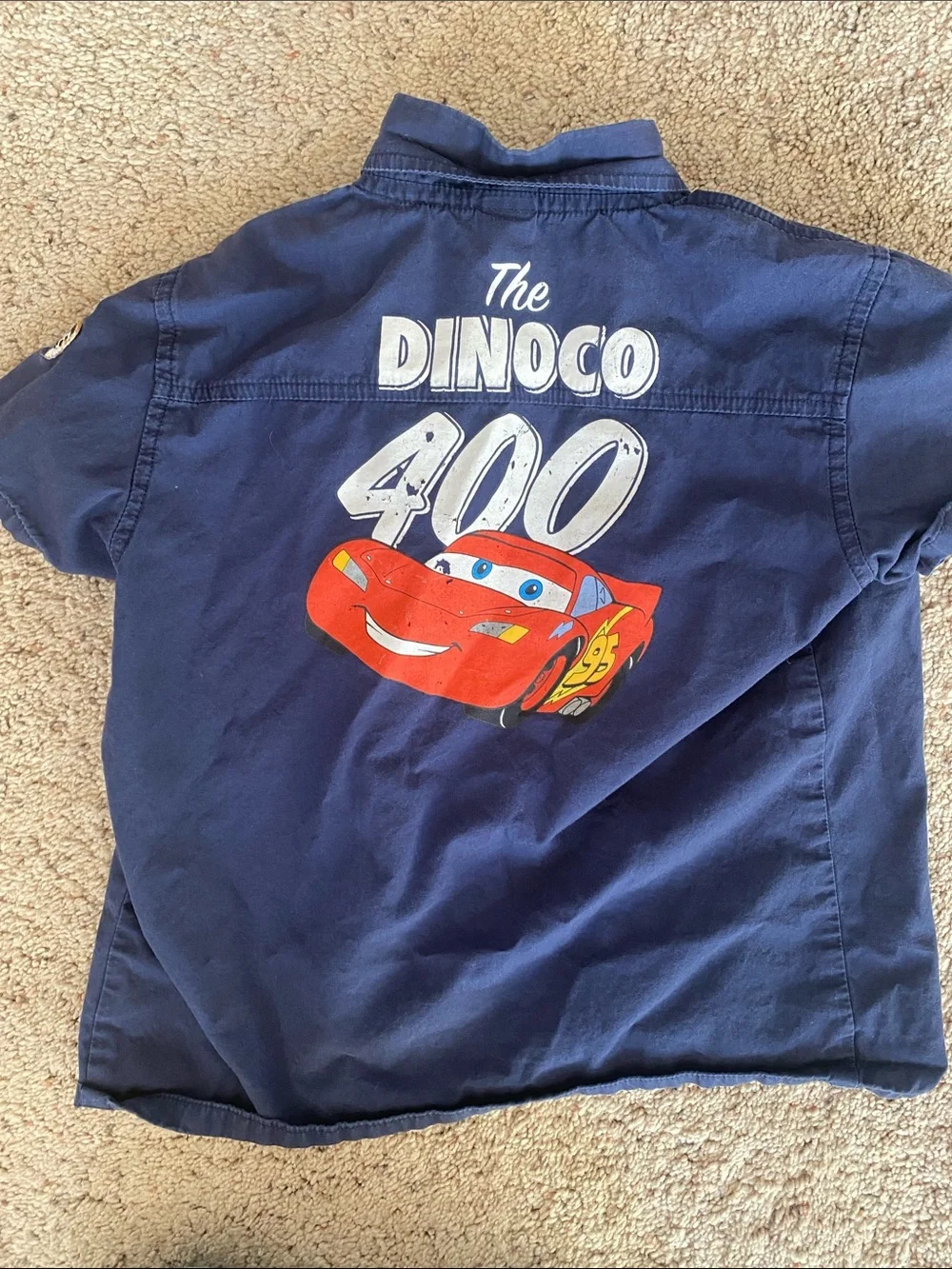 Disney Navy Blue Lightning Patch Button-Front Kids Shirt